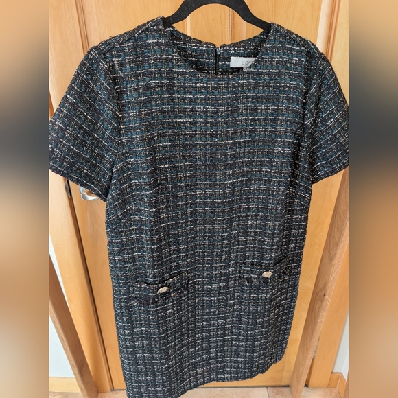 LOFT Metallic Tweed Fring Pockets Mini Dress - Black - Picture 2 of 8